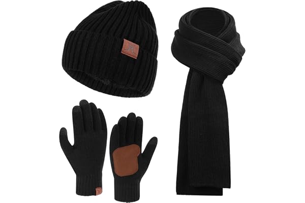 Bequemer Laden Hommes Hiver Chaud Bonnet Tricot Longue Echarpe Gants Tactiles Ensemble pour Temps Froid Cadeaux Homme