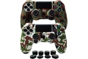Hikfly Silicone Controller Cover Skin Protector Case Faceplates Kits for Sony Playstation 4 PS4/PS4 Slim/PS4 Pro Cntroller Video Games(2x Camouflage Cover with 8 x FPS Pro Thumb Grips Caps)