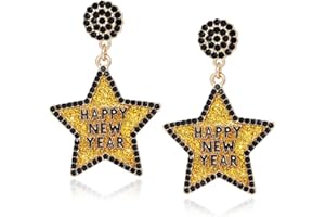 QIZHIQIAMY Boucles D'oreilles de Bonne Année, Boucles D'oreilles Nouvel An, Boucle d oreilles Happy New Year, Boucle d oreilles de Fête, Boucle d'oreilles Dame pour Nouvel An, Fête, Mariage