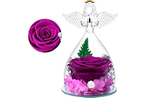 FRFG Ewige Rose Engel Geschenke für Mama, Ewige Rose im Glas Engel Figur Geschenke für Frauen Weihnachten, Engel mit Rose Geburtstagsgeschenk für Frauen, Oma Geschenk (Lila)