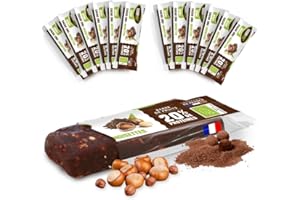 Gourmiz barres de fruits protéinées - 12 x 40gr - (20% de protéines), barre protéinée énergétique bio, dattes, noisettes & cacao cru, snacks vegan, proteine & sans gluten, protein bar