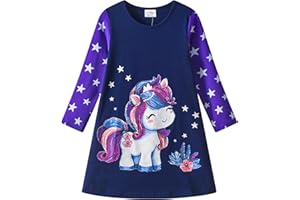 VIKITA Vestito Manica Lunga Striscia T-Shirt Cotone Bambine e Ragazze