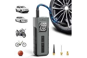 HYVOHEX Elektrische Luftpumpe,Akku Kompressor,Fahrradpumpe,1 Min Schnellbefüllung Kabelloser Luftkompressor mit Digitalem Manometer LED Licht,10.34 Bar Reifenkompressor mit LED Licht für Auto,Fahrrad