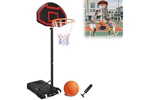 Froadp Kosz do koszykówki outdoorowy dla dzieci, stojak do koszykówki, 156-208 cm, z regulacją wysokości, przenośny kosz do koszykówki z rolkami, z pompkami do koszykówki i 2 siatkami do koszykówki