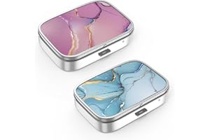 HION Pillendose mit 2 Fächern, tragbare Pillendose für Tasche oder Geldbörse, dekorative Metall-Medizin-Vitamin-Organizer, einzigartiges Geschenk (2 Stück, Set mit 2 Farbverlauf + blauer Marmor)