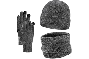 KOTASHION Winter Beanie Hat Scarf Touch Screen Gloves Set for Unisex Thermal Warm Elastic Neck Warmer Super Soft Knitted Hat Outdoor Sports Gloves Gift for Men and Women
