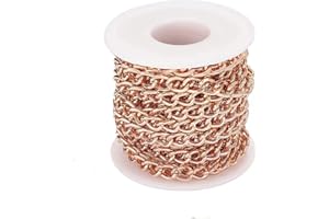 Jaydis 16.4 Feet Aluminum Curb Chains 10x6.5x1.8mm Twisted Links Cross Cable Chains Rose Gold with Spool for Pendant Necklace Jewelry Making