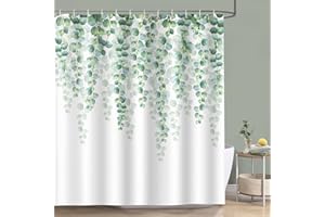 Bonhause Eucalyptus Green Leaves Shower Curtain 180 x 200 cm Leaf Plant Bathroom Curtain Waterproof Mildew & Mould Resistant Polyester Fabric Bath Curtain with 12 Hooks