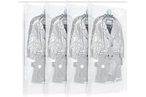 ZWMYF Sacchetti sottovuoto vestiti da appendere, 4 pezzi Vacuum storage bags salvaspazio per vestiti, organizer per armadio, Sacchetti vestitii trasparente e riutilizzabile (4, 145x70cm)