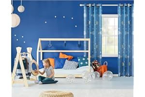 Topfinel Cortinas Estampado Translúcidas Visillos Infantiles Paneles niños Habitaciones Salon Dormitorio Moderno Gasa con Azul Oscuro Planeta Impresión de Ojetes,140 Anchura x 225cm Longitud 2 Pieza