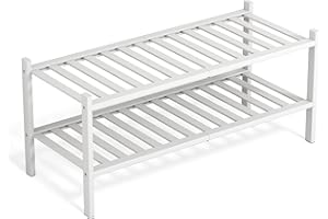 BAM BOO BOX Bambou Meuble de Rangement - 2 Niveaux Rangement Chaussure - 68 x 28 x 32 cm - Etagere Chaussure - Range Chaussures - Rangement Chaussures - Porte Chaussures - Étagère Chaussures (Blanc)