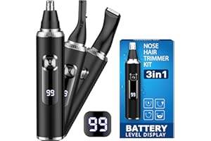 FUNHEE Cortapelos Nariz y Oreja, 3 en 1 Recortador Pelos Nariz, LED Batería Pantalla, Indoloro Quita Pelos Vello Facial, Corta Cejas, Bigote, Corpo, Hombre y Mujere, Cuchillas Doble Filo, USB-C, IPX7