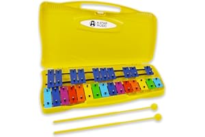 A-Star 25 Note Kolorowy tęczowy sopranowy chromatyczny ksylofon Glockenspiel w żółtej obudowie z dwoma plastikowymi bijakami - 2 oktawy G5 do G7