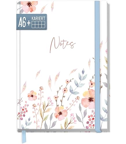 paper&you® Notitieboek A5 geblokt met elastiek [maanlicht bloeit