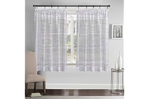 Megachest lucy Woven Voile gathering tape Curtain 2 Panels with tie backs (Hilton 56" wideX54 drop(W142cmXH137cm))