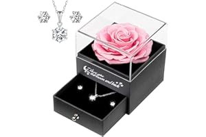 Yamonic Rosa Eterna Regalo Mujer,Rosa Real con Collar y Pendientes de Plata de Ley 925 Mujer Regalos Originales para Mujer,Regalo Cumpleaños Mujer,Regalo Día de la Madre,Regalo Mama,Regalo Madre