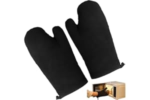 ECEOTHSY Guante para Chimenea Y Parrilla En Cuero De Vaca Resistente Al Calor Guante Universal para Horno con Ojos Colgantes para Chimenea, Parrilla Y Horno Protección Máxima contra El Calor Y Las Quemad