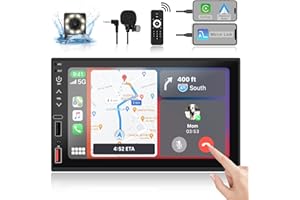 FISHOAKY 7inch Double DIN Car Stereo, Touch Screen Car Stereo with Apple Carplay, Android Auto. 4 USB ports and 1Type-c port, Bluetooth and Bluetooth Amplifier/Reversing Image/External Microphone