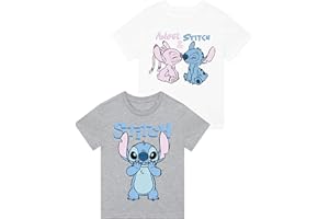 Disney Stitch Tee Shirt Fille | T-Shirts à Manches Courtes pour Filles 2 Paquet | Vetement Stitch Filles