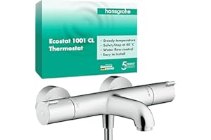 hansgrohe Ecostat 1001 CL - bath thermostat exposed, bath tap with safety stop at 40 °C, thermostat for bath tubs, mixer tap for 2 functions, chrome, 13201000