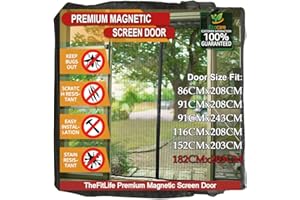 TheFitLife Magnetic Fly Screens for Doors - Heavy Duty Mesh Curtain with Full Frame Hook and Loop Powerful Magnets That Snap Shut Automatically