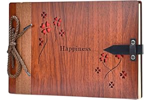 ZEEYUAN Photo Album Scrapbook, 11.4 x7.4 Inches Wooden DIY Album Book with 80 Pages Present for Valentines Mothers Anniversary Day Birthday