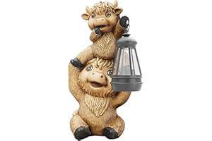 DECOROBBO Bovins des Highlands Cow Statue Lumière Solaire Décoration Jardin Extérieur Sculpture Vache pour L’éclairage de Balcon Terrasse Cadeau Unique pour la Famille et Les Amis
