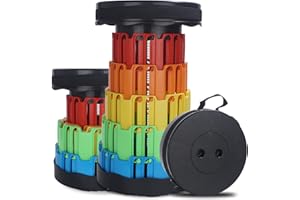 HOUSLUX hocker- klapphocker-hocker klappbar-klapphocker faltbar ，klapphocker 5 Stufen höhenverstellbar, einfahrbar bis ca. 45cm Höhe, klapphocker maximale Tragfähigkeit 150 kg (Regenbogen schwarz)