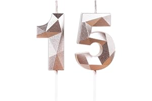 YIRAN Świece urodzinowe na 15. urodziny, cyfry 15, świece w kolorze różowego złota, świeca urodzinowa, świeca urodzinowa, świece na tort, dekoracje na przyjęcie urodzinowe, rocznicę ślubu