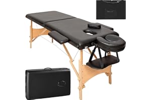 TecTake® Lettino Massaggi Portatile 2 Zone, Pieghevole, Poggiatesta Rimovibile, Rivestimento Idrorepellente, Bracciolo Comodo, Pulizia Igienica Facile, Estetista, Max 210x95x84cm, Peso 14kg - Nero
