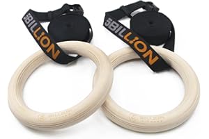 5BILLION Anneaux Gymnastique en Bois - Anneaux Olympique - Diamètre 28mm/32mm Réglable Suspension Training Exercice Fitness pour Pull Up, Musculation，Home Gym avec 2* Bandes en Nylon
