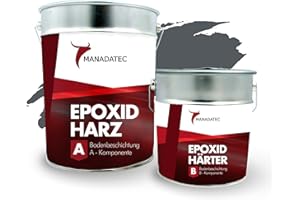 MANADATEC 2k Epoxidharz Bodenbeschichtung 5kg I RAL 7011 Eisengrau I Lösemittelfrei, Umweltfreundlich & Geruchsneutral I Beschichtung für Garagen- & Kellerböden I Hohe Schlagfestigkeit