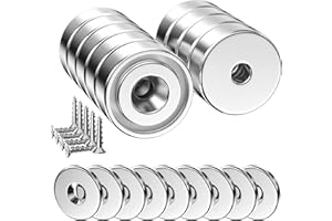 Relota 9 Stück Neodym Magnete Extra Stark 12 KG Kraft 20 X 7 mm, Multifunktions Senkkopf Rundmagne Topfmagnet mit Schrauben, Loch und 6 Stahlkissen, für Badezimmer, Küchen, Büros, Lager, Garage