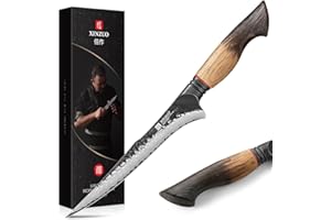 XINZUO 19cm Cuchillo de Filete de Cocina 67 Capas de Acero de Damasco- Profesional Afilado Cuchillo de Filetear para Pescado Cocina Fileteador y para Deshuesar -Mango Ergonómico de Roble Blanco