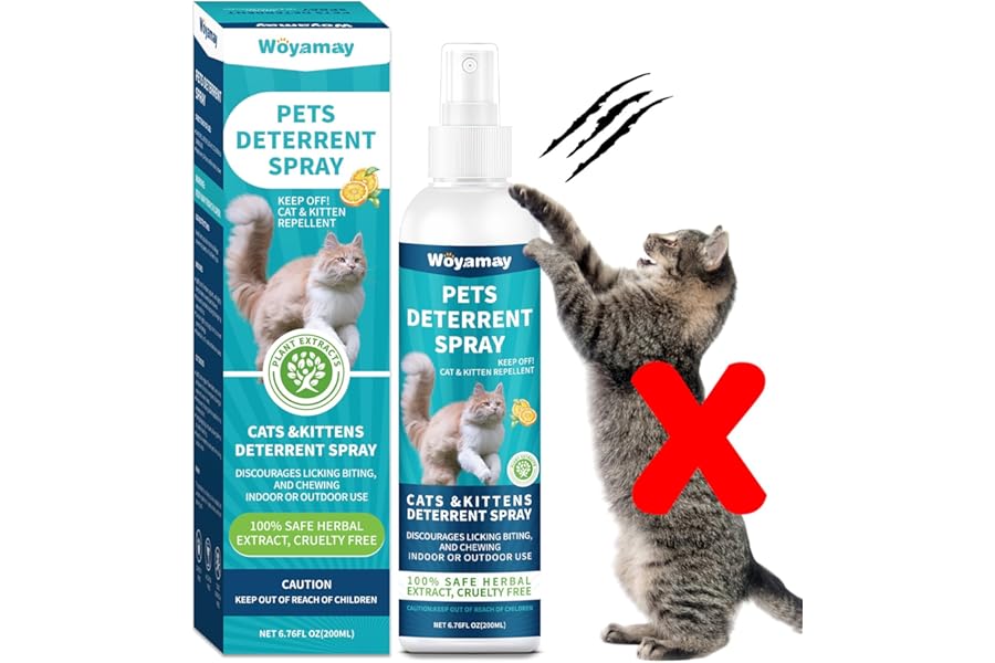 Woyamay Cat Repellent Spray, Cat Deterrent Spray Indoor & Outdoor, Cat Spray Deterrent for Scratching, Anti Scratch Cat Spray to Keep Pet Off Limits Areas, Protect Furniture, Sofa, Rug, Curtain,200 ml