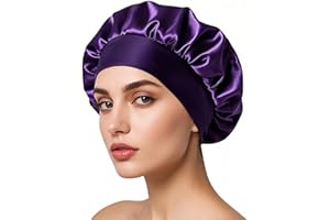 iLamvie Cuffia Seta Capelli Ricci,Silk Bonnet,Berretto Da Notte Raso Elastico Per Dormire Cappello Da Notte Per Donna Berretto Da Notte Raso Per Donna Ragazza(Viola intenso)