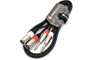 VisioSound 2 x Male XLR to 2 x 6.35mm 1/4" Stereo TRS Jack Balanced Twin Lead/Patch Cable 1.5m