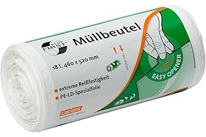 deiss First 36020 bolsas de basura con serigrafiado con precinto, 18 L, 460 mm x 520 mm, rollo de 50 Pro, color blanco