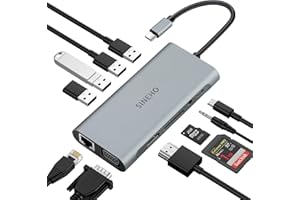 SINEHO 11 en 1 Docking Station USB C HUB USB C, Adaptador USB C con HDMI 4K, VGA, Ethernet, 4 Puertos USB, SD/TF, 100W PD, Audio 3.5mm, Compatible con MacBook Pro/Air, Surface, DELL, HP y más