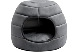 Hollypet Coral Velvet Cat Bed, 2-in-1 Foldable Cat Cave Pet Bed for Cats and Small Dogs, Dark Gray S