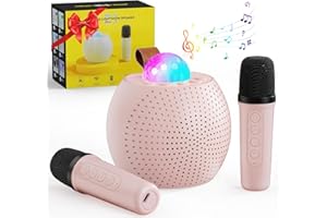 FISHOAKY Karaoke Maschine mit 2 Drahtlosen Mikrofonen, Tragbares Bluetooth Karaoke Maschine für Kinder Erwachsene, Mini Karaoke Maschine mit LED-Licht und Sprachveränderungs Effekten