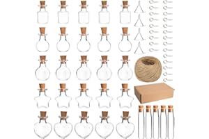 NAEBRO 30pcs Mini Botellas de Vidrio Botellas de Cristal con Tapones de Corcho 2ml Tubos de Prueba Transparentes con Colgante Metal, Pequeña Botella de Vidrio para DIY Joyería Fiesta Deco Regalo 6 Estilos