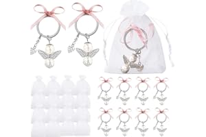 BLISSIQUEE Schutzengel Anhänger, 20 Stück Gastgeschenke Schlüsselanhänger Schutzengel mit Organzasäckchen für Hochzeit Taufe Weihnachten Geburtstag Konfirmation Abschiedsgeschenk