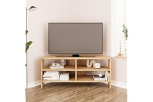 Bimossa Roy Corner TV Stand – Space-Saving TV Unit for 43–48'' TVs, Compact Media Console with Open Shelves & Cabinet, Ready to Assemble, (oak)