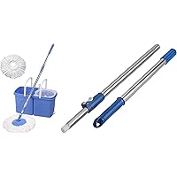 Gala Twin Bucket Spin Mop with 2 Refills and 1 Liquid Dispenser (Blue) & Spin Mop Expandable Rod – Stainless Steel – Blue Combo