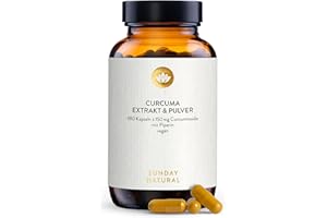 ‎SUNDAY NATURAL SUNDAY NATURAL® Kurkuma Kapseln hochdosiert – 10.669 mg Kurkuma pro Kapseln - 180 Curcuma Kapseln hochdosiert - 150 mg Curcumin – 95 % Curcuma Extrakt + Bio-Piperin – Laborgeprüft, vegan