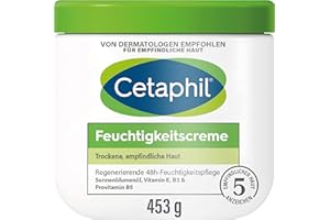 ‎CETAPHIL CETAPHIL Feuchtigkeitscreme, 453g, Für trockene, empfindliche Haut, Spendet intensiv 48h Feuchtigkeit und stärkt die Widerstandskraft, Mit Vitamin B3, Provitamin B5, Sonnenblumenöl, Mandelöl, Glycerin