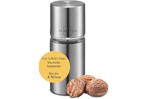 SILBERTHAL Muskatnuss Mühle für fein gemahlene Muskatnuss - Muskatreibe mit Aufbewahrung aus Edelstahl - Gewürzreibe