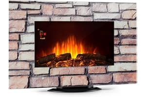 Klarstein Colmar - Caminetto Elettrico, Effetto Pietra, Fiamma, 1000 o 2000 Watt, Vetro, Illuminazione LED con 7 Colori, Supporto Pavimento o Montaggio a Parete, Telecomando, Grigio