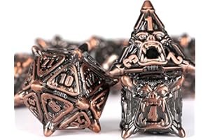 HKDZ 7-Die Metal DND Dice, Polyhedral Dice Set for Role Playing Game Dungeons and Dragons D&D Dice Board Games for Pathfinder Warhammer MTG RPG Board Games Copper Antique